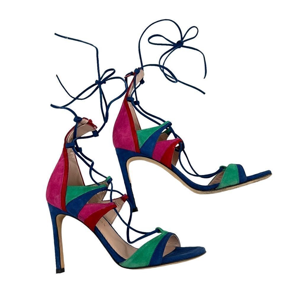 Stuart Weitzman Legwrap Colorblock Suede Sandals - Picture 5 of 12